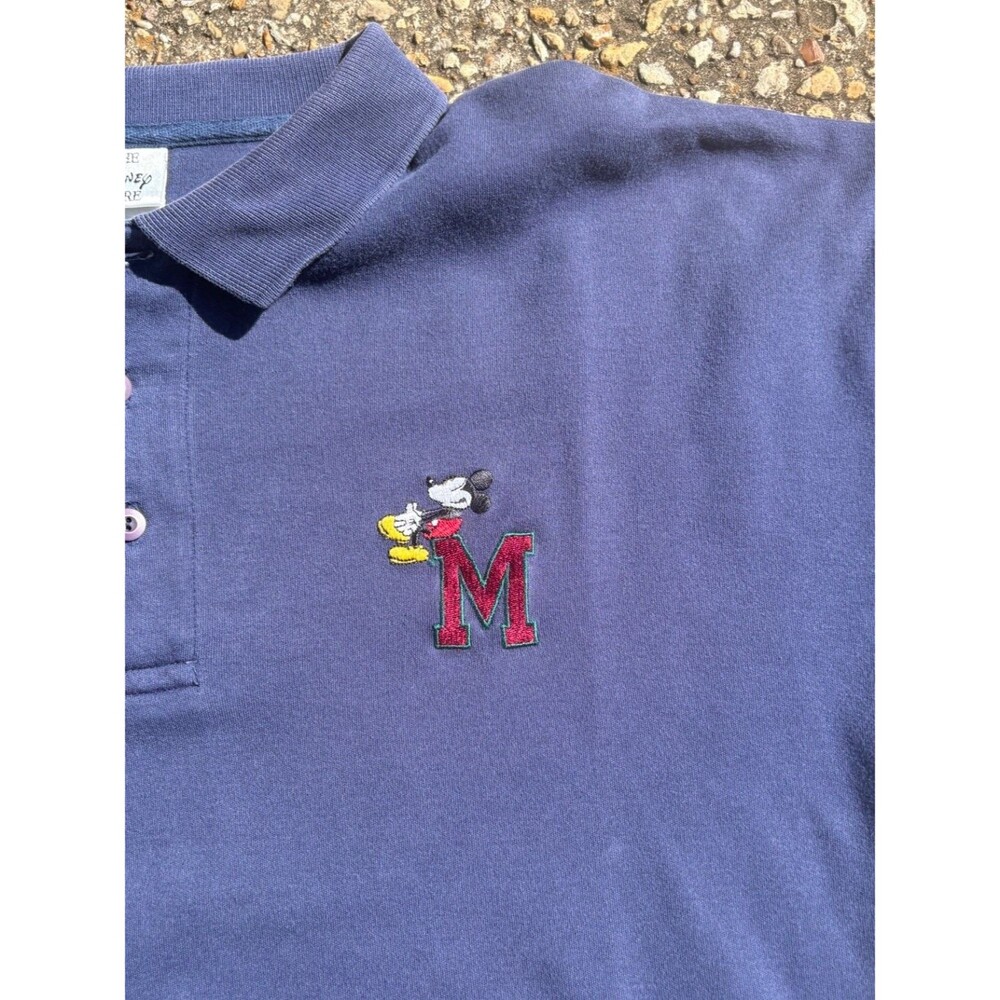 The Disney Store M Polo Mickey Mouse Varsity M Vintage Mens XL Blue Flaw